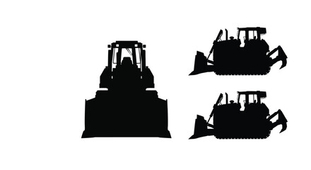Two black silhouettes of bulldozers showcasing industrial machinery perspective © RASHIDA