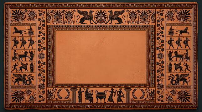Ancient Greek ornamental border with mythological creatures and scenes