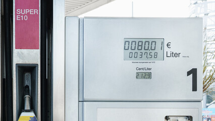 High fuel prices at the self-service petrol station in Europe.