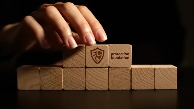 Hand Building Wooden Blocks with Shield Logo.