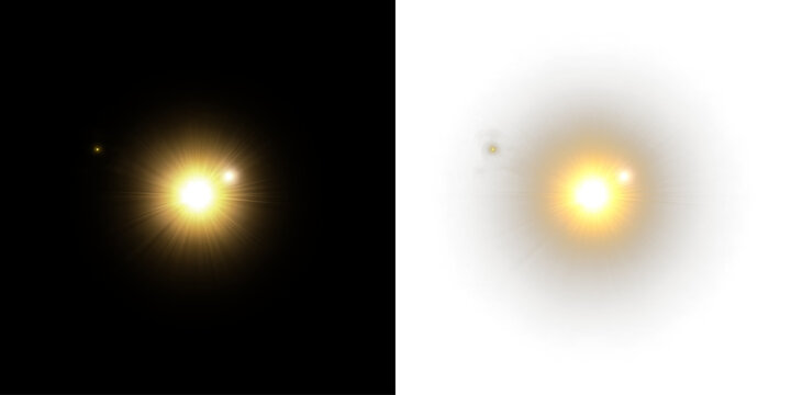 Golden Sunlight Lens Flare PNG Overlay, Sparkle Light Burst Effect on Transparent Background