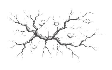 Hand drawn cracked ground surface with small stones texture broken