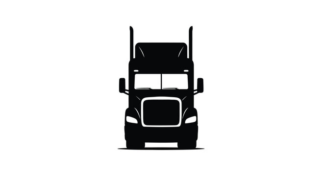 Front view of a large semi truck a striking black silhouette