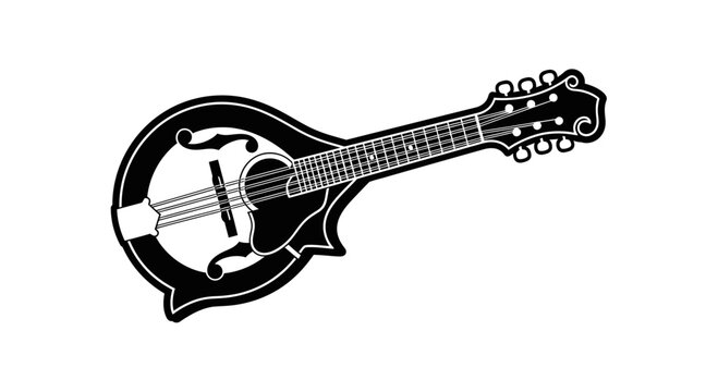 Black and White Mandolin Illustration.