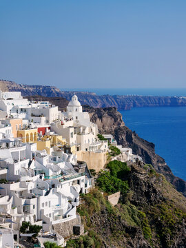 View towards the Church of Agios Minas, Fira, Santorini or Thira Island, Cyclades, Greece