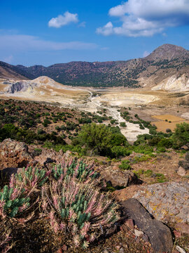 View towards the Stefanos Volcano Crater, Nisyros Island, Dodecanese, Greece