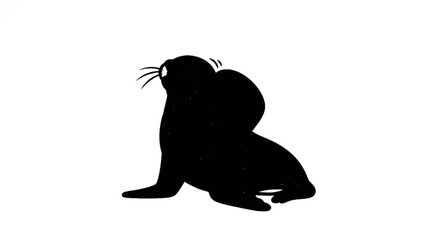 Black silhouette of a seal sitting and looking up with whiskers and flippers visible © Kucing