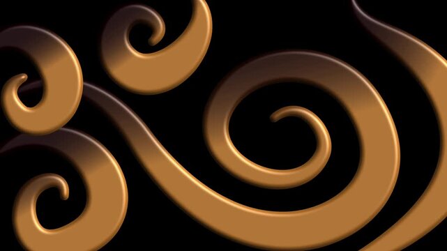 Gold Bronze Swirl Scroll Dark Black Luxury Abstract Loop Animation Background