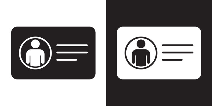 Bold silhouette of an identification card with a circular avatar. Represents professional credentials, employee ID, secure access, member login, and official documentation for business apps.