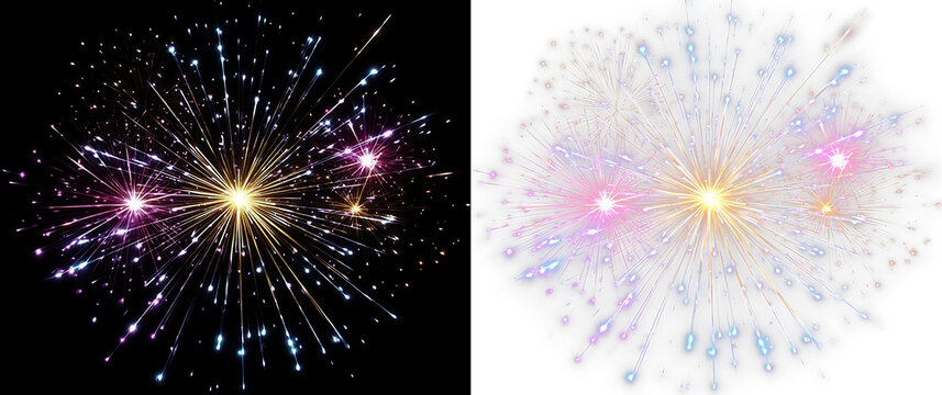 PNG Overlay fireworks.Glowing fireworks and sparkling light burst	