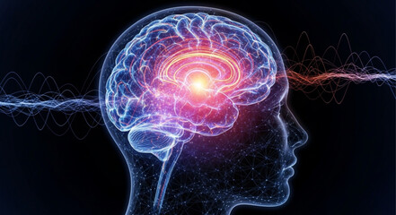 Digital Illustration of Human Brain with Neural Network.