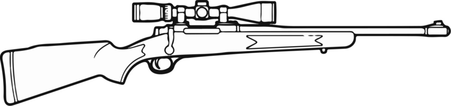 Black and white line drawing of a scoped rifle