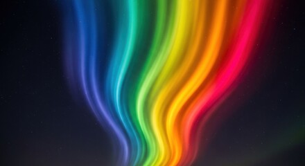 Fototapeta premium Vibrant rainbow aurora-like light streaks illuminate a dark starry night sky