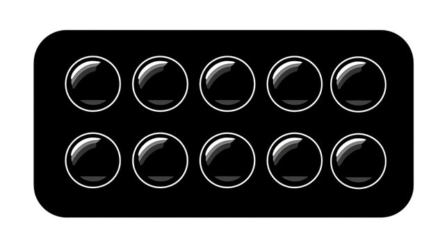 An arrangement of ten black spherical objects in an oblong structure
