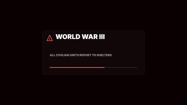 World War III Official Emergency Warning All Civilian Units Report to Shelters Glass UI Design for Modern Nuclear Defense and War Shelter Protocol Simulation 4K