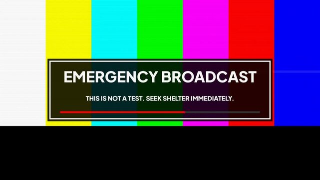 Emergency Broadcast System Signal Test Screen with Static Glitch Noise World War III Communication Warning Visual 4K
