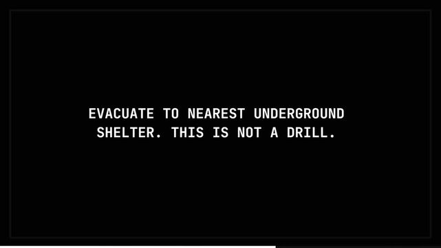 Emergency Broadcast System Civil Defense Shelter Protocol Instructions World War III Nuclear Warning Screen Animation 4K