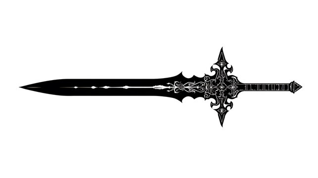 An ornate black sword, exuding power and artistry, showcasing intricate design