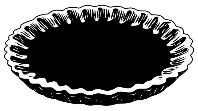 A high-contrast monochrome image of an empty pie dish, showcasing its intricate edge design. The pie dish is ready to be filled with delicious ingredients.