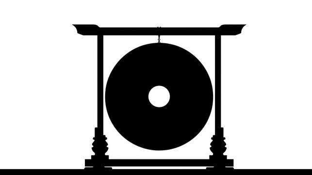 Silhouette of a traditional gong, perfectly centered. It's a symbol of time, meditation, and cultural significance.
