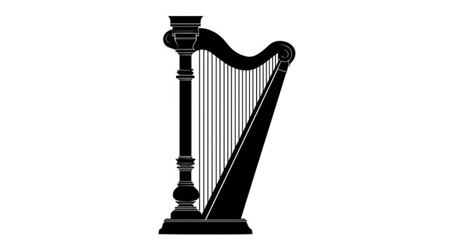 A classical, elegant, black silhouette of a harp. The strings are perfectly aligned, a testament to the instrument's delicate beauty