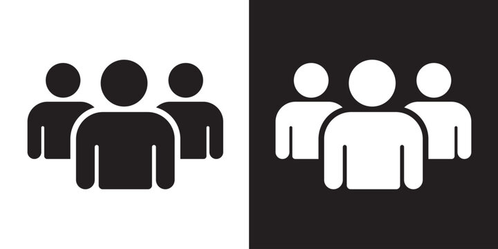 Minimalist vector icon of three people silhouettes. Ideal for representing a social community, business team, user audience, customer base, or human resources and staff organization.
