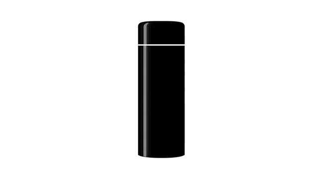 A sleek black thermos isolated on pureness, symbolizing beverage containment and portability. A simple, functional, and aesthetic object