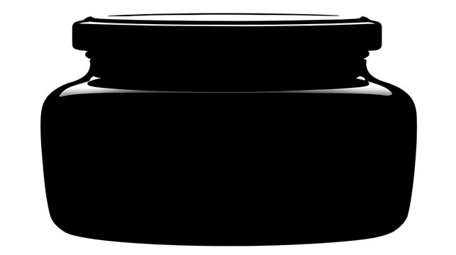 An elegant dark glass jar with a black lid. The simple design and stark contrast create a visually appealing minimalist aesthetic.