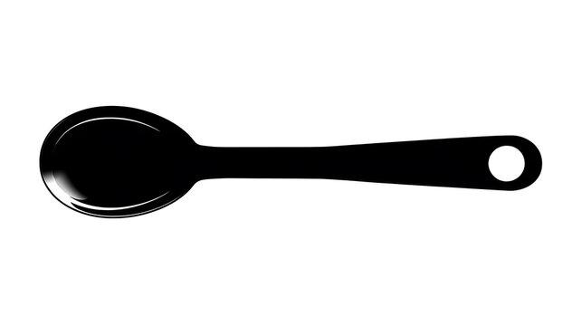 A close-up shot of a black spoon on a neutral background, highlighting its sleek design and the way it catches the light.