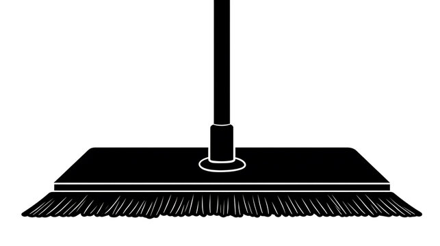 A simple, sleek silhouette of a floor broom, with a long handle and bristles, perfect for cleaning