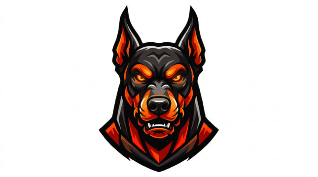 Aggressive Doberman dog head mascot logo design for sports team or gaming.