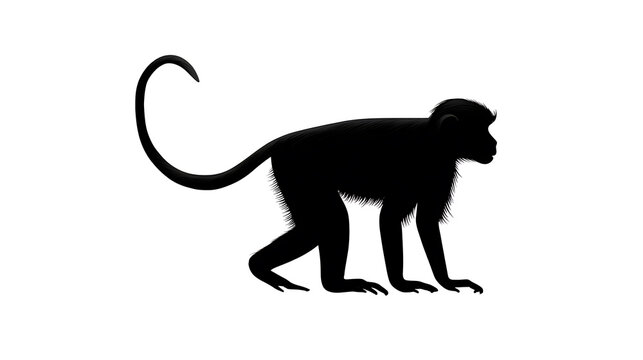 A silhouette of a monkey in a side profile. The monkey's tail is curved upward