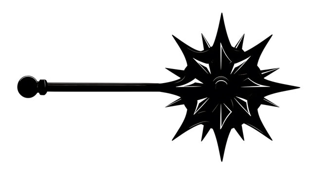 An imposing mace stands in monochrome silhouette against a clean background, a symbol of power