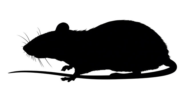 Silhouette of a rat with a long tail in black