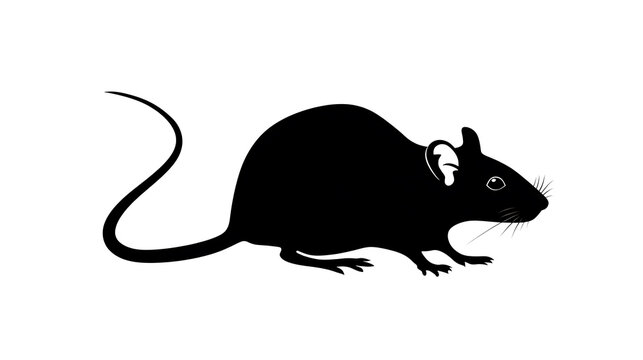 A black silhouette of a rat with a long tail