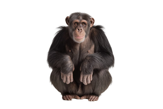 A detailed portrait of a young chimpanzee sitting calmly, isolated on a transparent background, a primate animal for wildlife and nature projects PNG