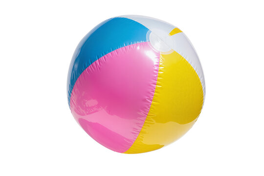 Vibrant striped inflatable beach ball, a classic summer toy isolated on transparent background, perfect for vacation and leisure designs PNG