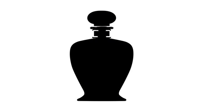 A silhouette of an elegant perfume bottle, simple, yet sophisticated. The bottle's curves are graceful, topped with a detailed stopper