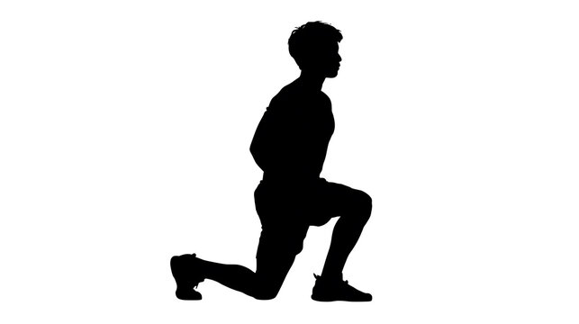 A silhouette of a person in a lunge position, embodying strength and fitness. The dynamic pose suggests motion and exertion. 