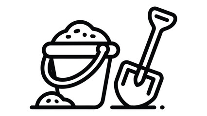 sand bucket and shovel outline icon representing beach toy summer vacation seaside play children activity vector illustration © muhammad