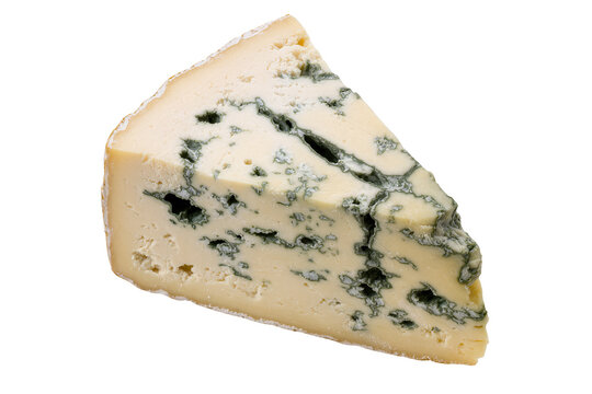 Delicious wedge of gourmet blue cheese, featuring distinctive green mold veins, isolated PNG on transparent background, a savory dairy product for culinary designs