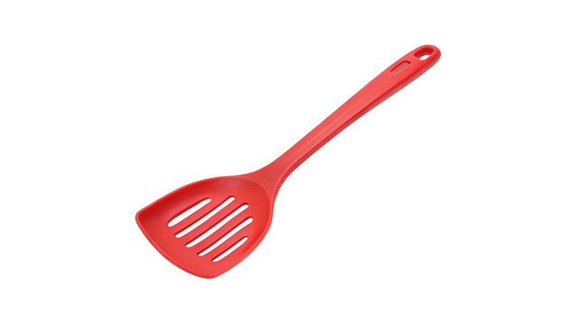 Red plastic spatula isolated on transparent background cut out