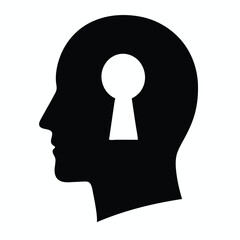 Web  Curiosity Concept Human Head Silhouette with Keyhole, Minimal Flat Vector Icon Isolated on White Background