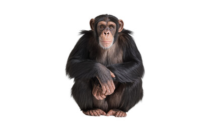 Captivating chimpanzee sitting calmly, looking directly at the viewer, a majestic primate isolated...