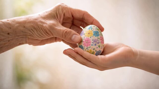 A Heartwarming Exchange: Celebrating Family Connection Through the Gift of a Beautifully Decorated Easter Egg Passed from One Generation to Another