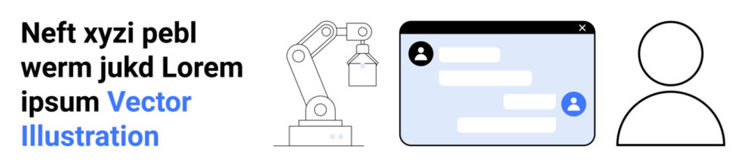 Fototapeta premium Industrial automation, online messaging, user profiles, human-robot interaction, digital transformation, and networking. a robotic arm, messaging interface and user icon. Industrial automation
