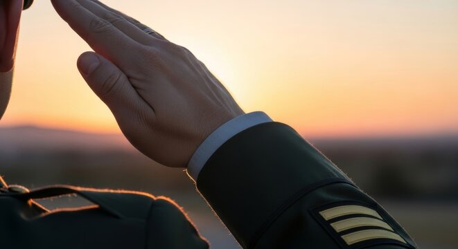 Military Officer Saluting During Golden Hour Sunset
