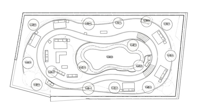 Detailed Architectural Blueprint of Amusement Park.