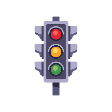 Traffic light with red yellow and green signals, colorful vector flat style illustration