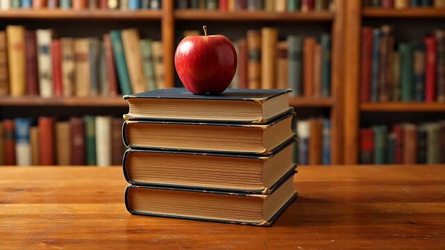 Stack of books with apple on top